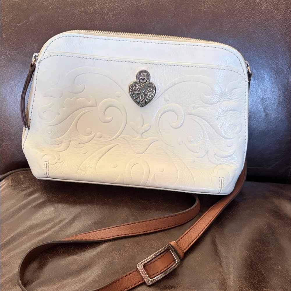 Brighton Cream Embossed Leather Crossbody Bag